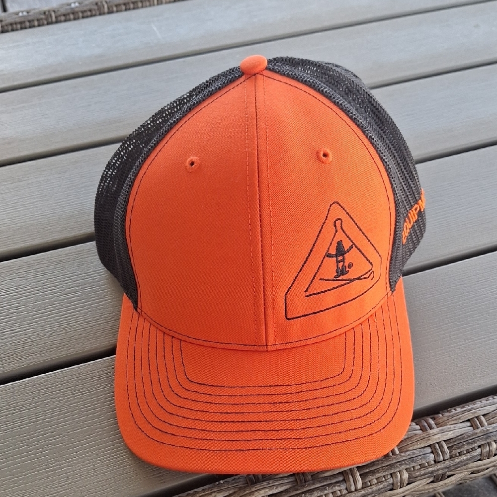 Orange and Black Mesh Trucker Hat with Safety Logo